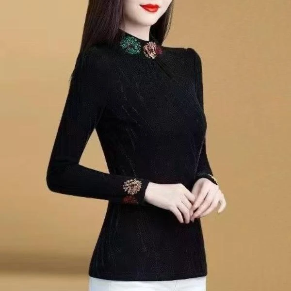 长袖t恤女打底衫2025新款秋冬半高领加绒加厚打底衣内搭小衫修身