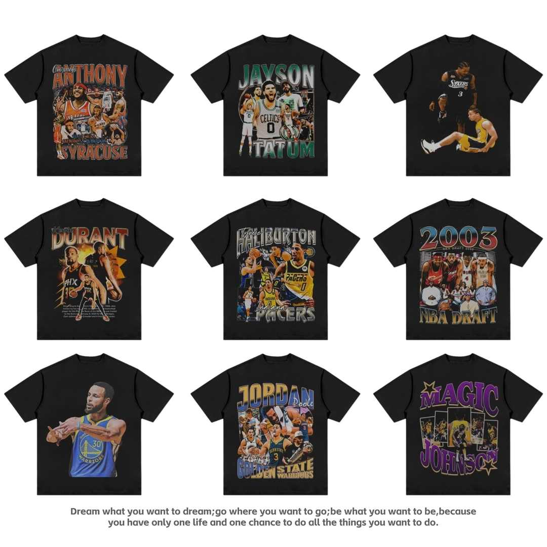 夏季美式T恤球星欧文詹姆斯巴特勒库里印花短袖纯棉街头休闲半袖