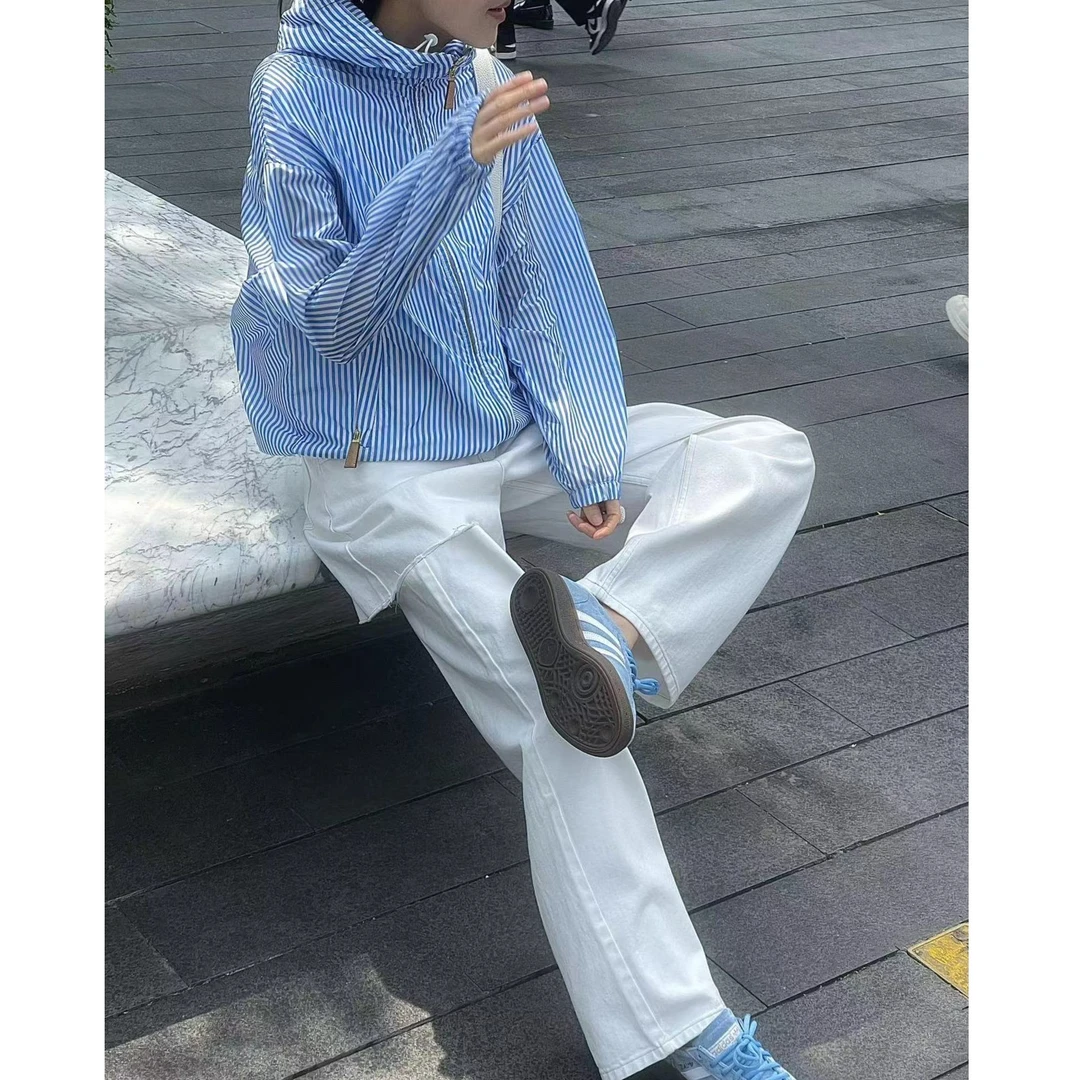 条纹休闲百搭连帽外套-F2974