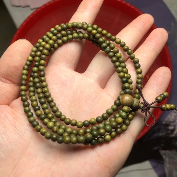 精品绿檀木百乐圣檀木4mm216颗小圆珠多圈手串手链佛珠文玩小礼品