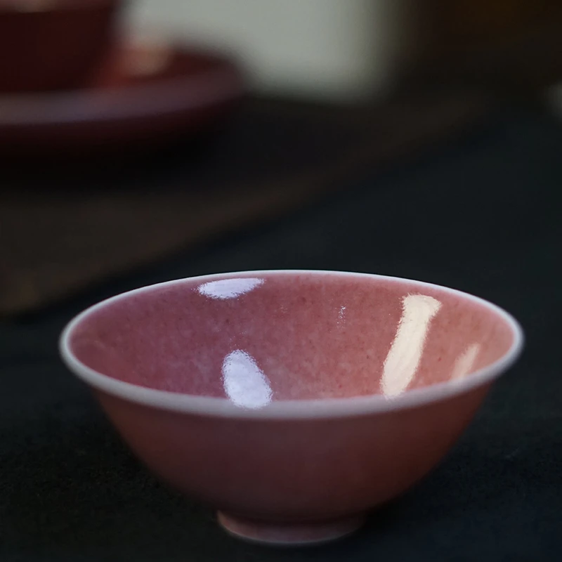 昱西桃花片品茗杯-景德镇庐陵昱西豇豆红纯手工品茗杯