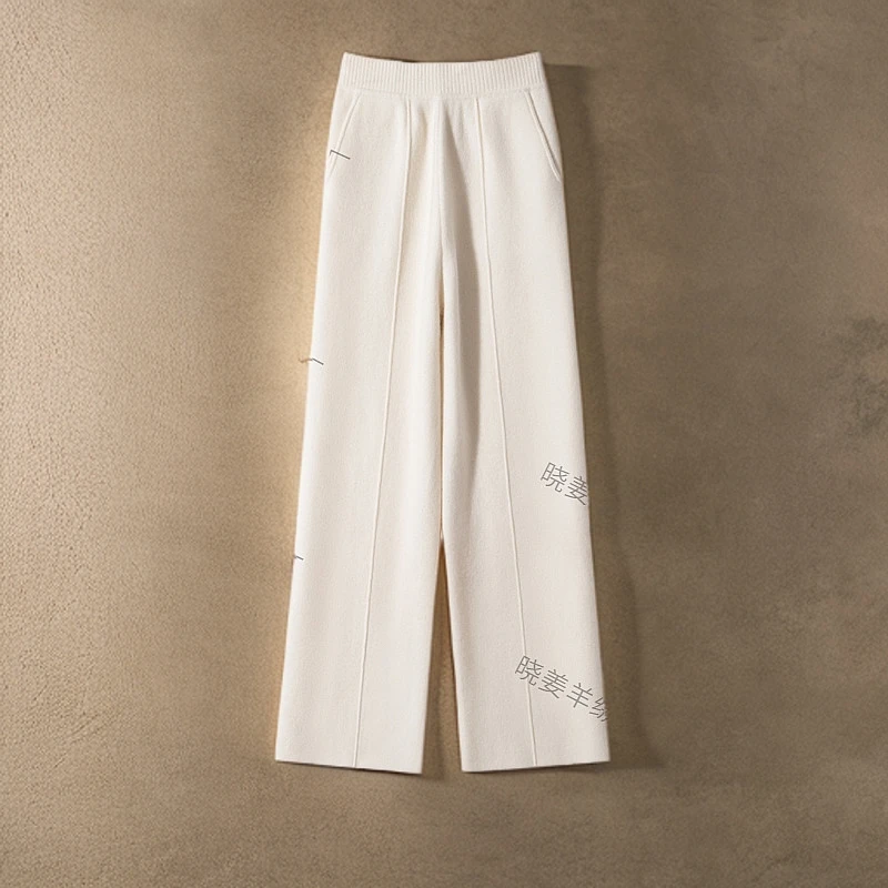 【羊绒高克重】冬季纯羊绒裤子百搭修饰腿型窄版阔腿直筒显瘦裤子hw