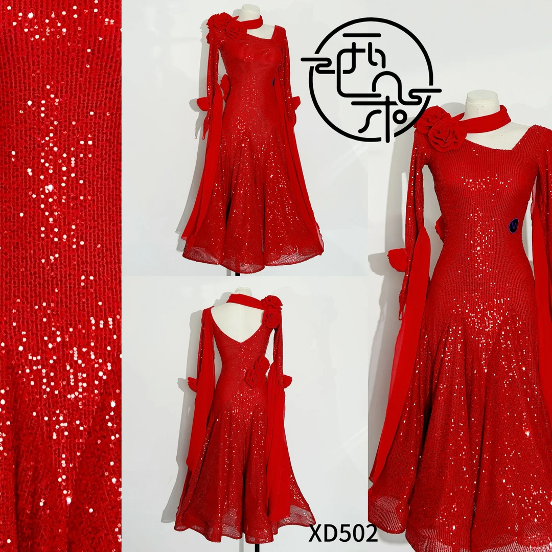 西朵摩登舞服重工全身亮片大袖飘摩登舞表演裙练功裙502清仓