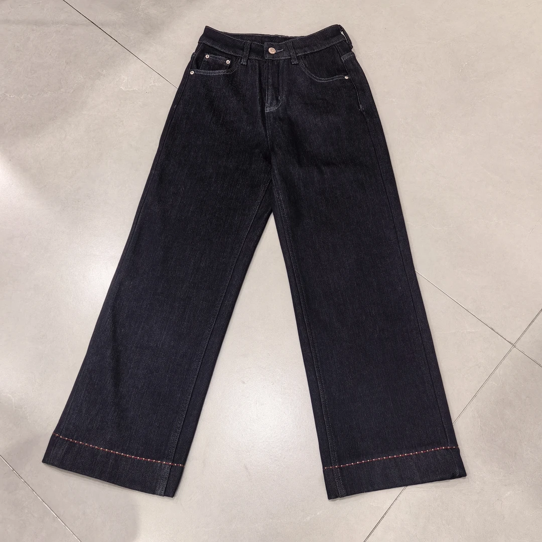 馨语家高品质欧货直筒裤福利百搭时尚加绒黑色冬款