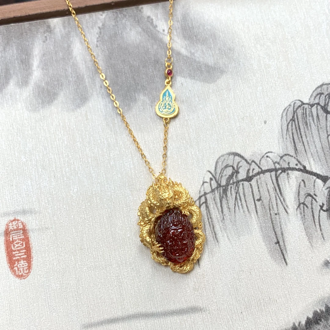 【福狐珠宝】血珀大黑天盘龙吊坠多样性发