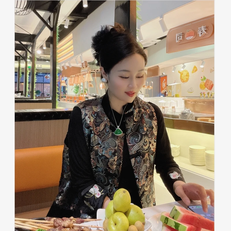 【时弟】新中式加棉马甲国风刺绣秋冬季马甲加厚宽松显瘦马夹民族风