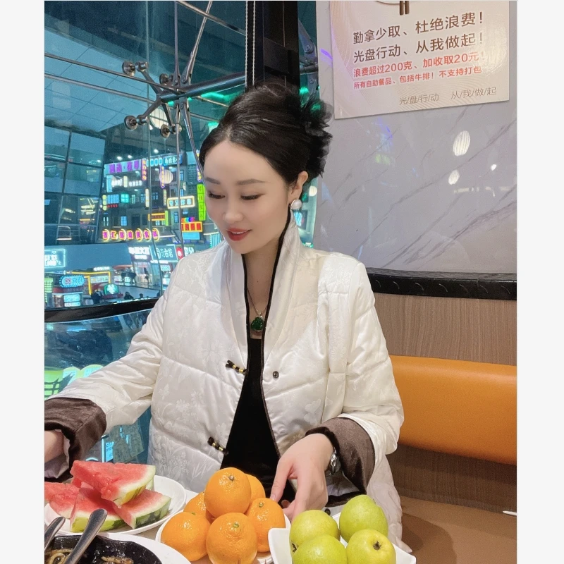 时弟新中式国风冬季新款加绒加厚外套纯色显瘦民族风盘扣女棉衣