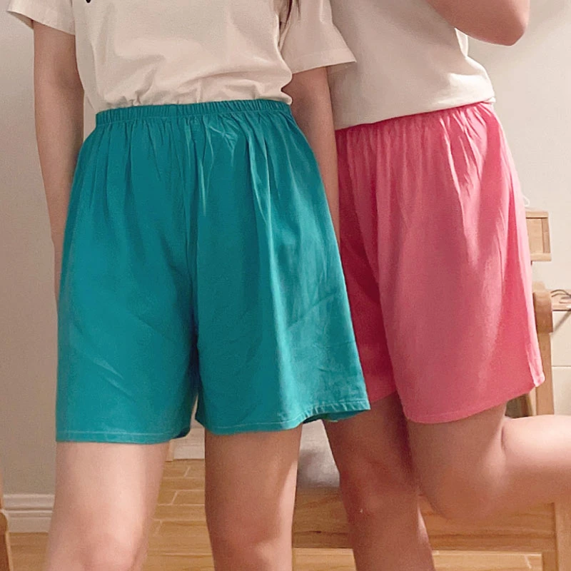 纯色棉绸短裤女夏人造棉睡裤薄款大裤衩绵绸裤子宽松大码家居裤