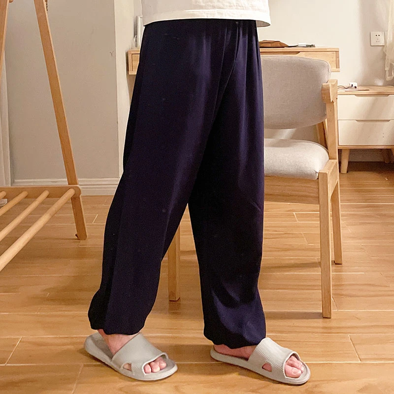 纯色棉绸灯笼裤男士睡裤女长裤夏季薄款大码人造棉防蚊外穿家居裤