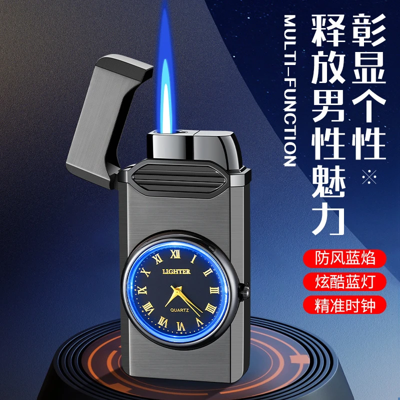 石英表蓝焰直冲充气打火机男个性创意高颜值点烟器2024新款送男友