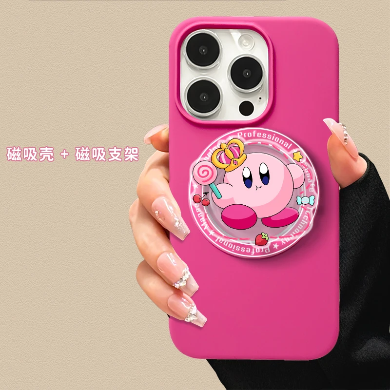 适用于苹果玫红色液态磁吸支架iPhone14promax时尚防摔手机壳