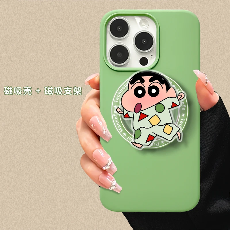 适用于苹果浅绿色液态磁吸支架iPhone14promax时尚防摔手机壳