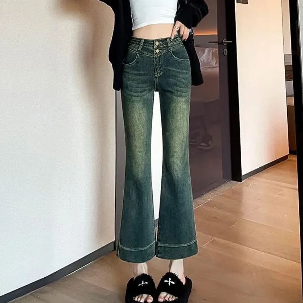 复古微喇小个子九分牛仔裤高腰弹力显高显瘦水洗九分裤百搭