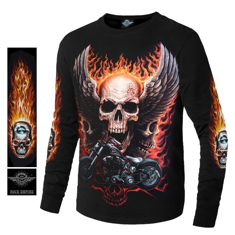 ROCK EMPIRE/摇滚帝国火焰机车骷髅长袖 限量款夜光印花 原创