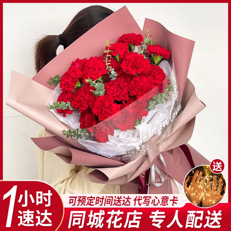 【岁月静好】19朵红色康乃馨混搭花束生日礼物全国花店鲜花订购同城配送鲜花小时达