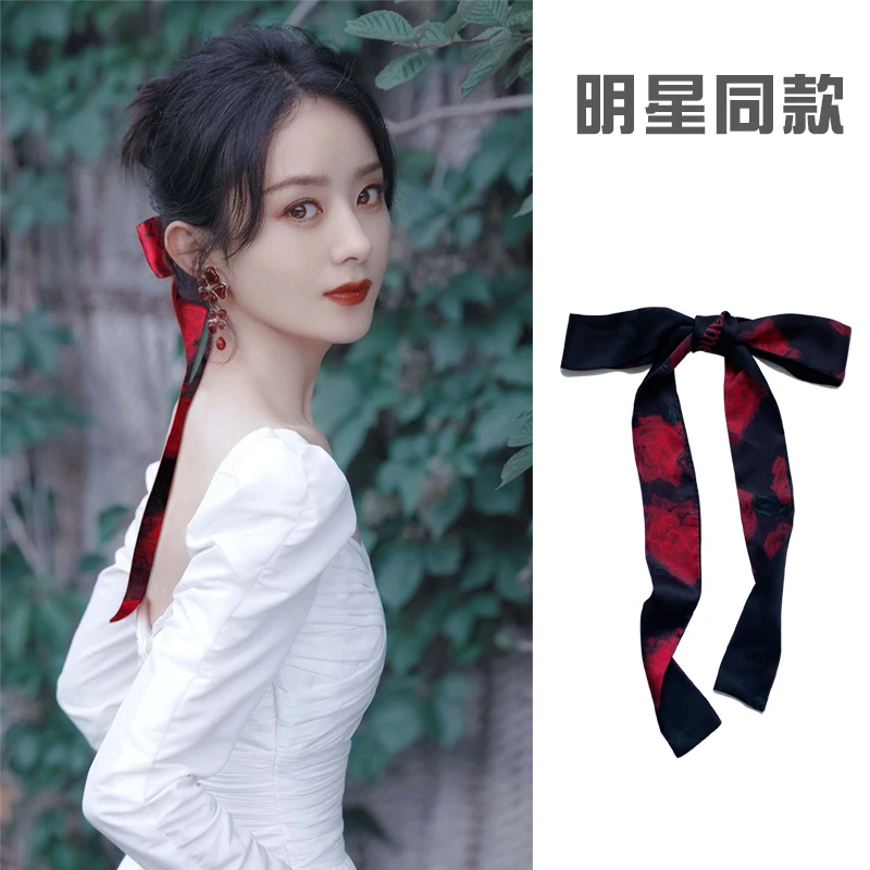 复古油画丝巾小长条发带女夏季搭配衬衫高级感细窄领巾腰带绑包包