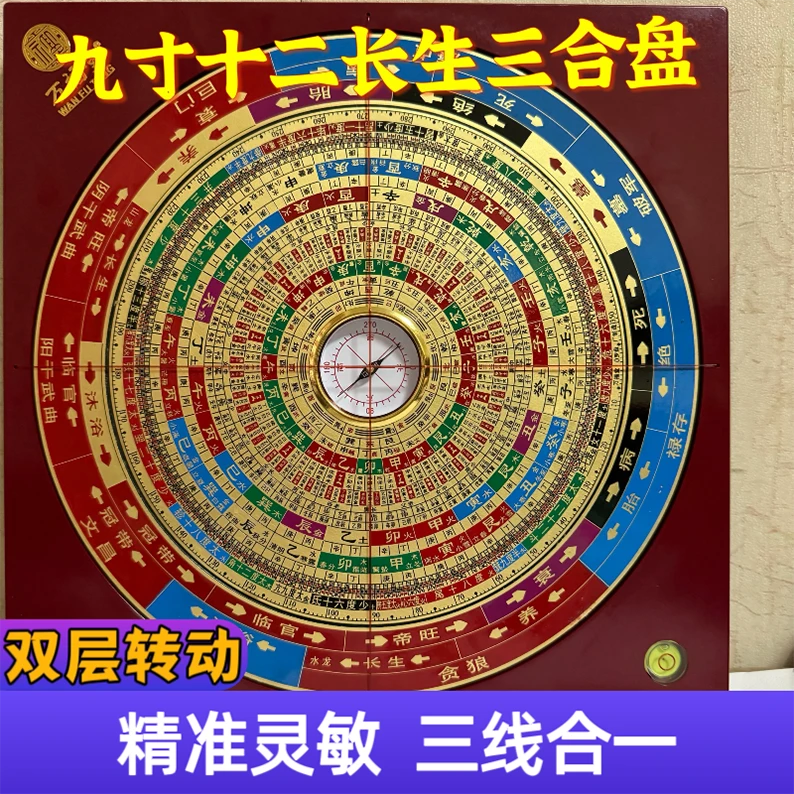 万福堂9寸铜面罗盘三合水法盘十二长生水口罗盘地理水口四大局