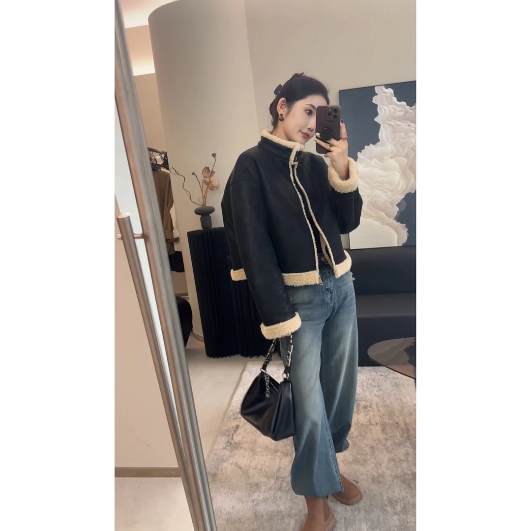 ZX518好品质毛外套女秋冬复古设计感小个子皮毛一体