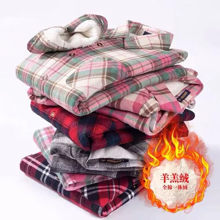 清仓福利羊羔毛保暖内里休闲衬衫女格子彩色棉开衫外套