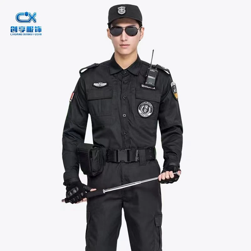 保安斜纹夏长袖黑色作战服户外耐磨执勤制服安保作训服套装工作服