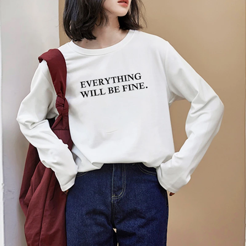 纯棉长袖T恤-两行字母未来可期