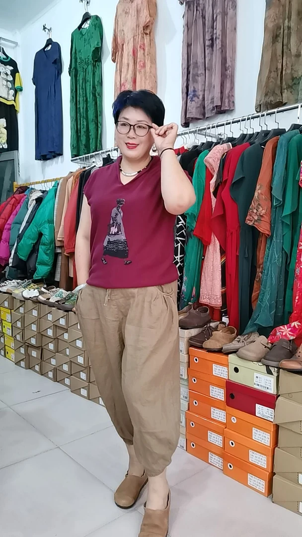 夏季新品舒适宽松复古文艺薄款阔腿舒适七分麻裤女