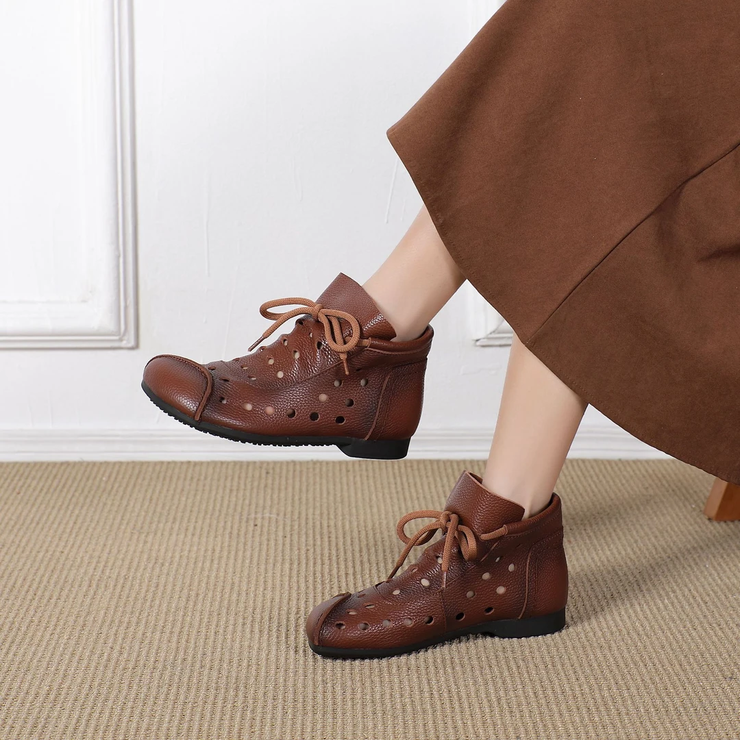 春夏女皮洞洞鞋文艺百搭休闲复古女凉靴软底软面休闲洞洞凉靴