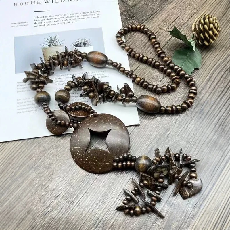 非金属木质吊坠 复古波西米亚民族风项链