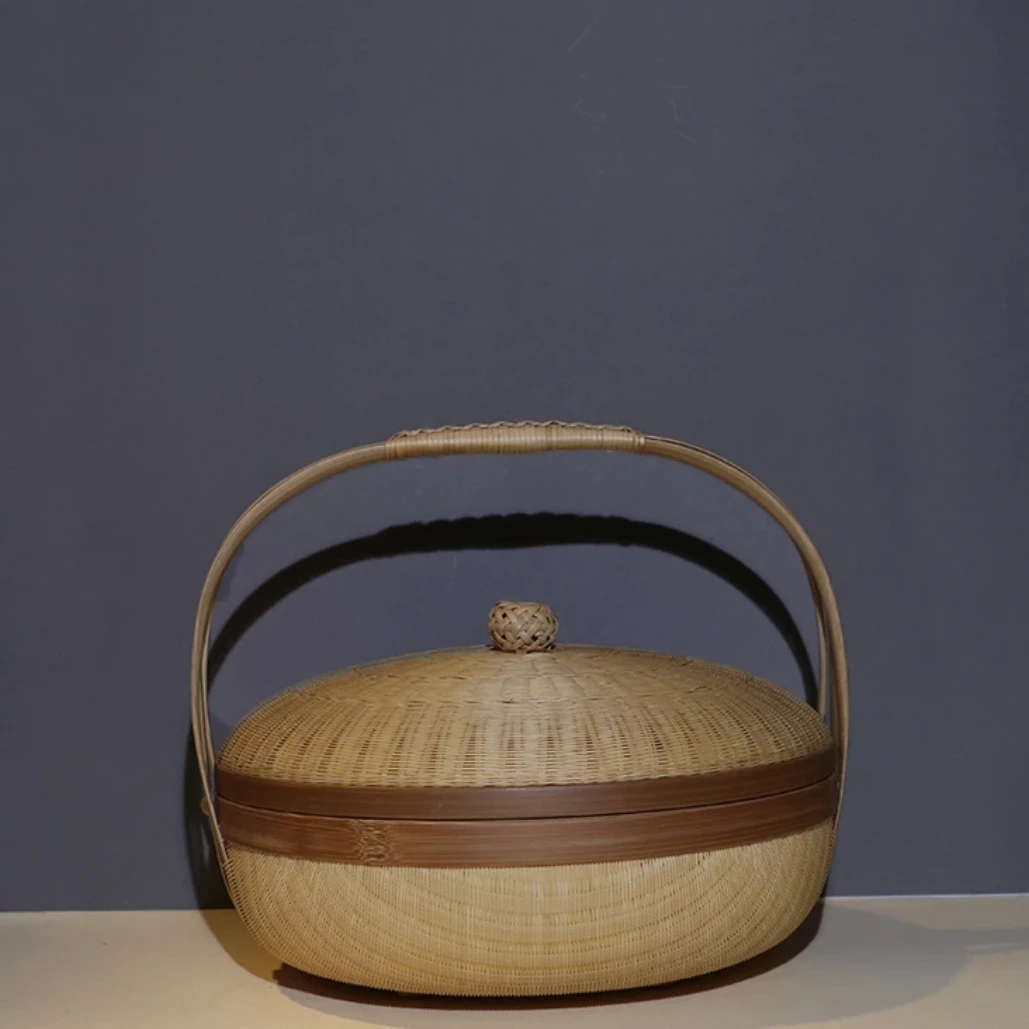 竹编小饭篮带提手收纳篮