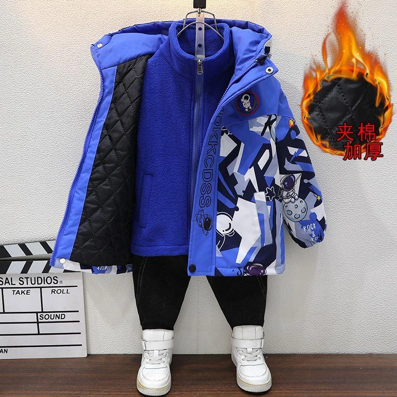 男童三合一冲锋衣外套秋冬季2023新款儿童外穿防水防寒加厚两件套