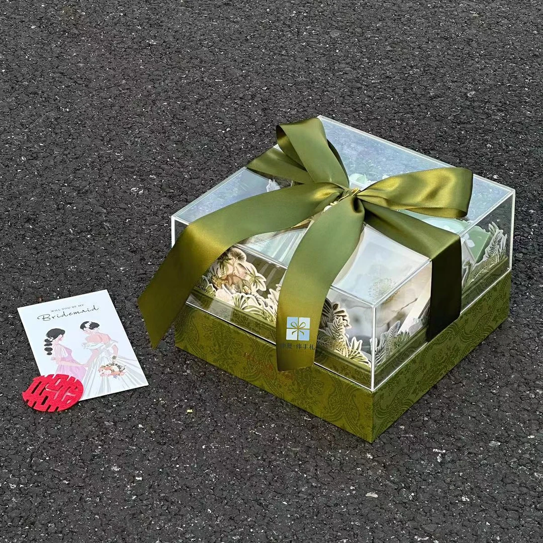 森系质感超棒的剪纸风亚克力法国伴手礼盒伴娘礼伴娘团婚礼伴手礼