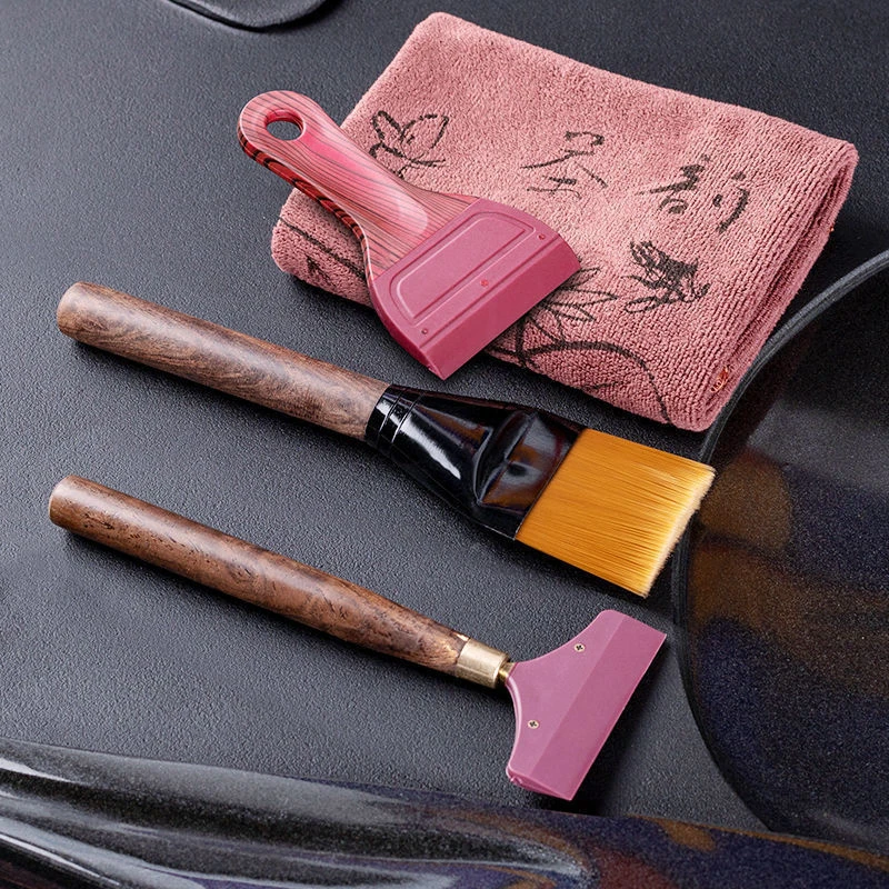 黑檀茶刮茶盘清洁水刮茶道六君子配件硅胶刮水器实木扫水刷刮水板