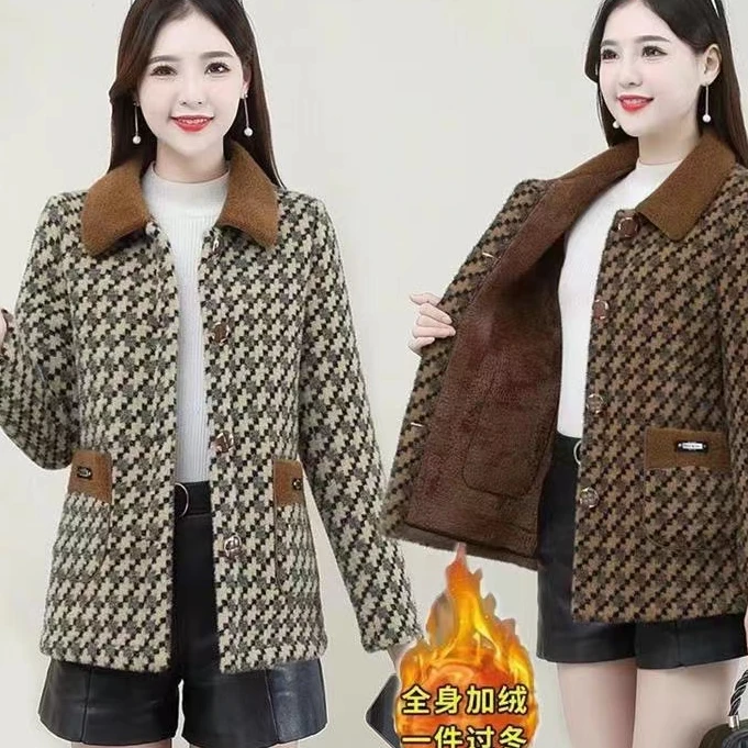 秋季妈妈装大码时尚加绒加厚保暖新款中老年女士洋气宽松过冬外套