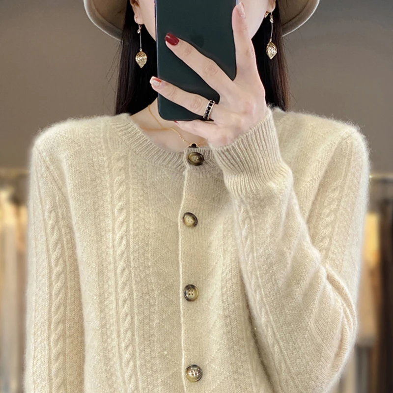 2025新款羊毛衫女100%纯羊毛针织羊毛外套打底衫宽松百搭纯色毛衣