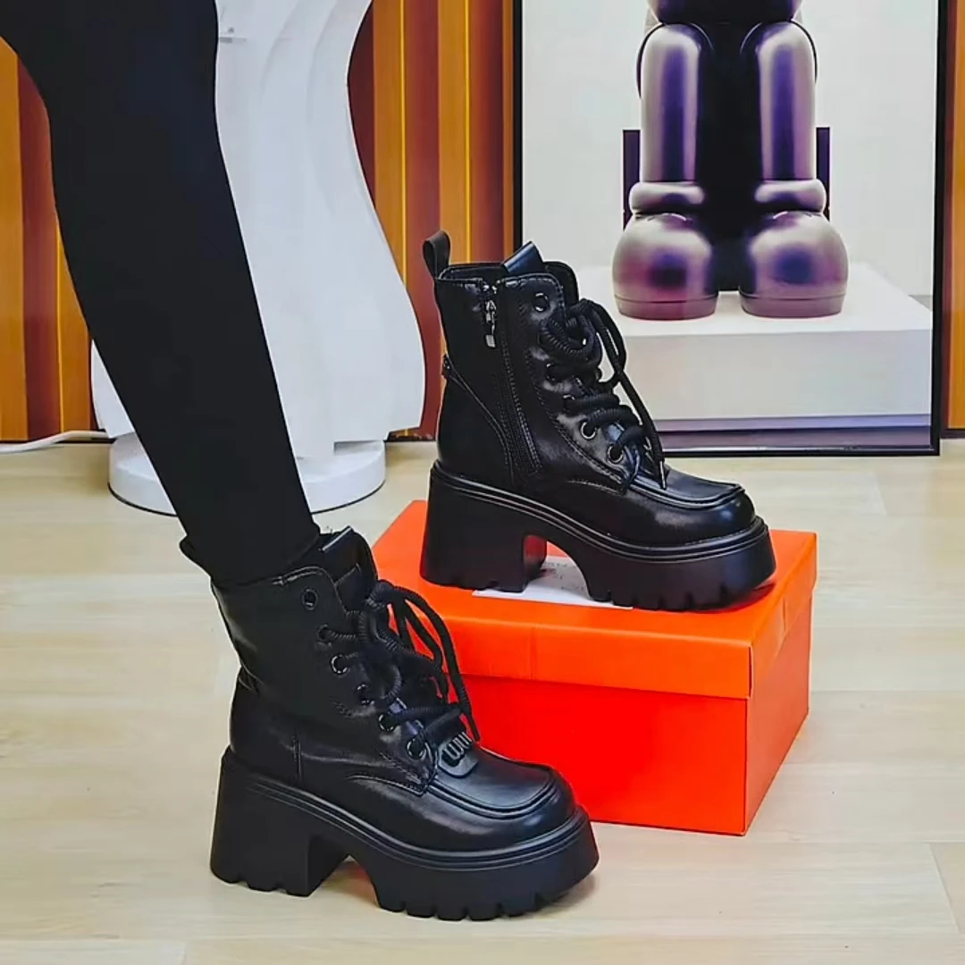 8cm增高厚底加绒保暖马丁靴女2024秋冬季新款小个子复古防滑百搭