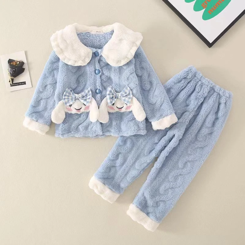 「萌娃穿搭」女童冬季卡通中小童可爱加绒保暖家居服套装秋冬睡衣暖