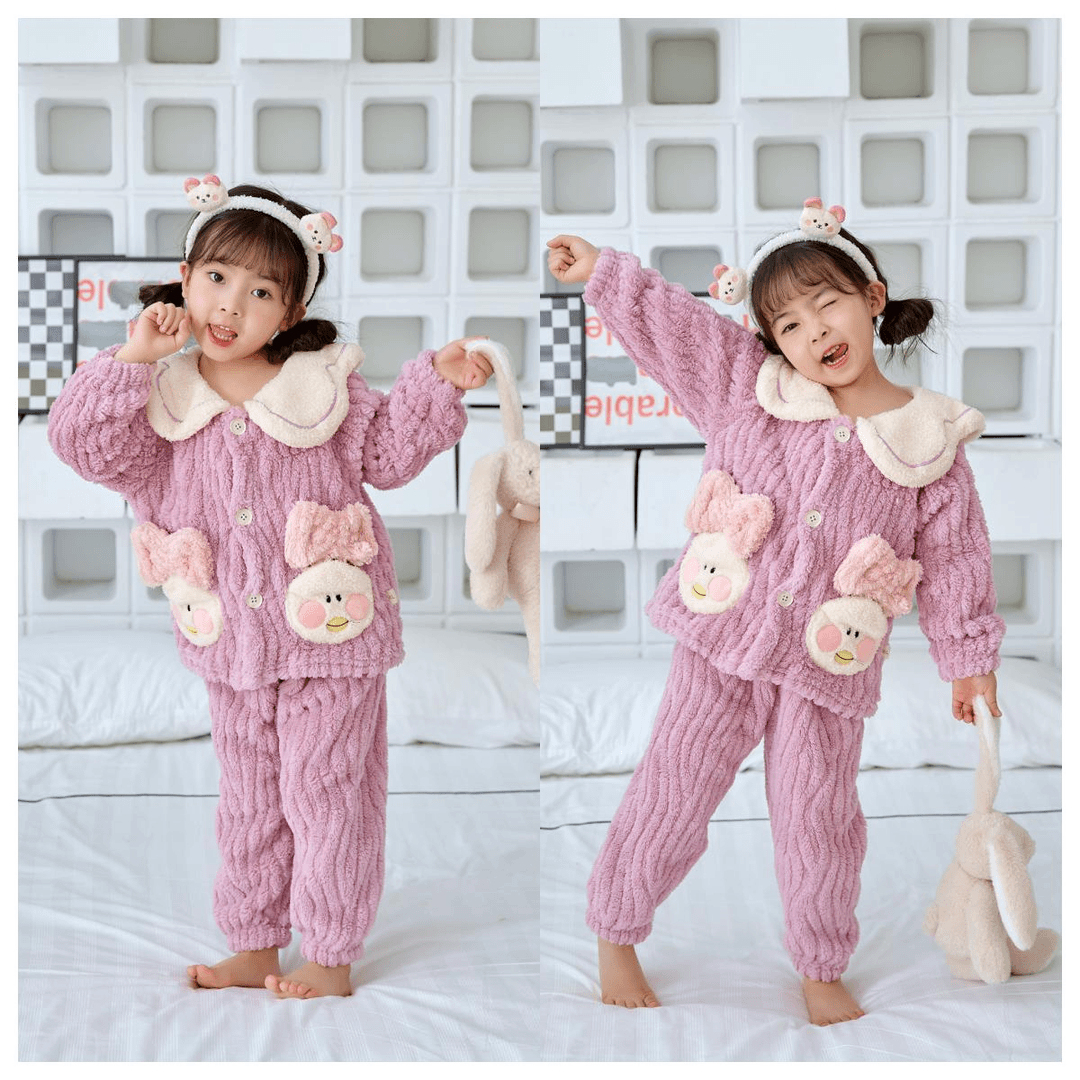 【咕咕鸡】女童加绒睡衣冬季卡通衣服女宝宝儿童家居服睡衣套装保暖