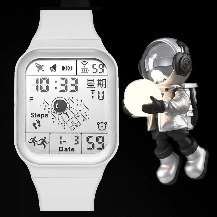 方形太空人手表男女孩初高中ins时尚百搭炫酷夜光儿童闹钟宇航员