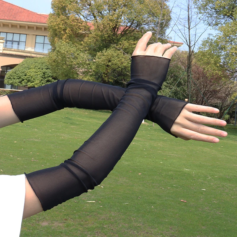 蕾丝袖套夏季薄款弹力手套紧身百搭显瘦长款黑色冰爽臂袖透气网纱