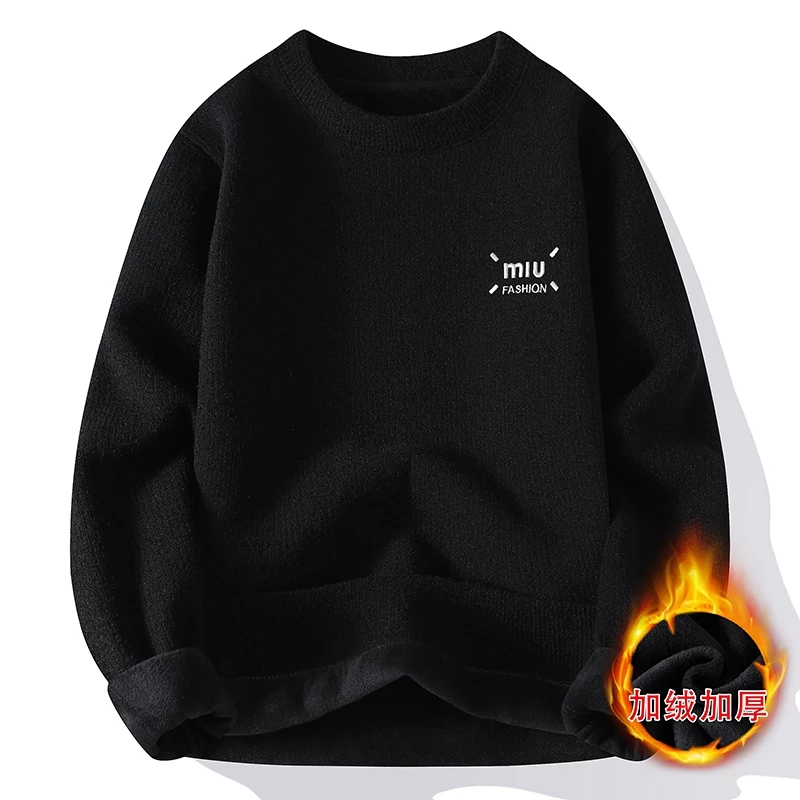 507重磅秋冬季爆款加绒加厚毛衣保暖圆领男士长袖休闲毛衣针织