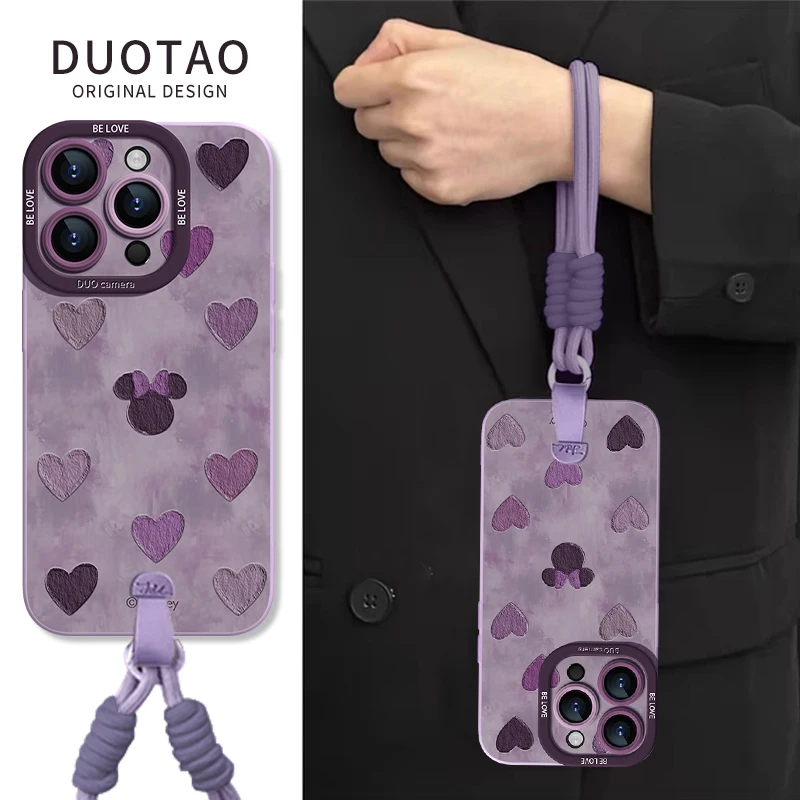 爱心米妮适用苹果17promax手机壳iPhone16带挂绳15新款14高档13女