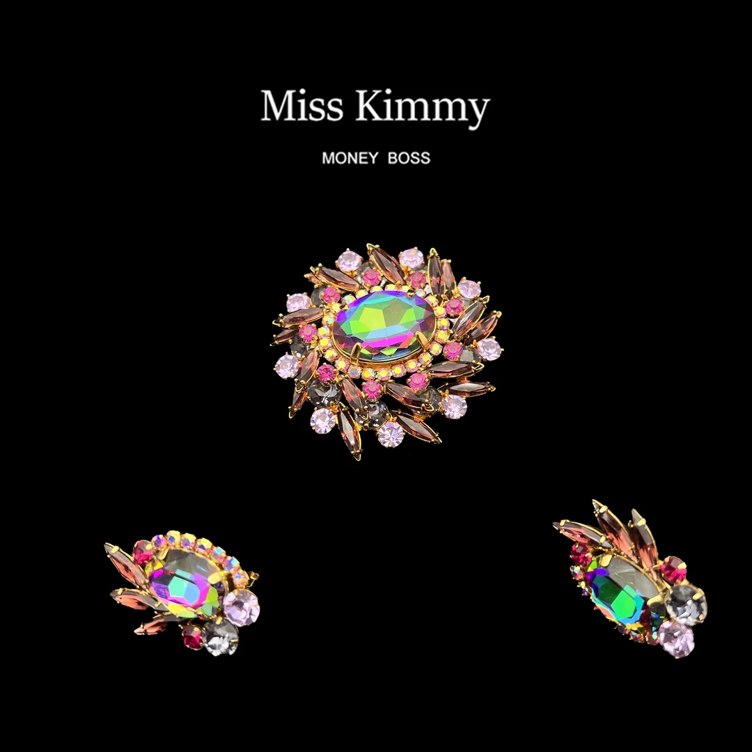 铜合金胸针 MissKimmy 轻奢时尚百搭复古炫彩胸针耳饰