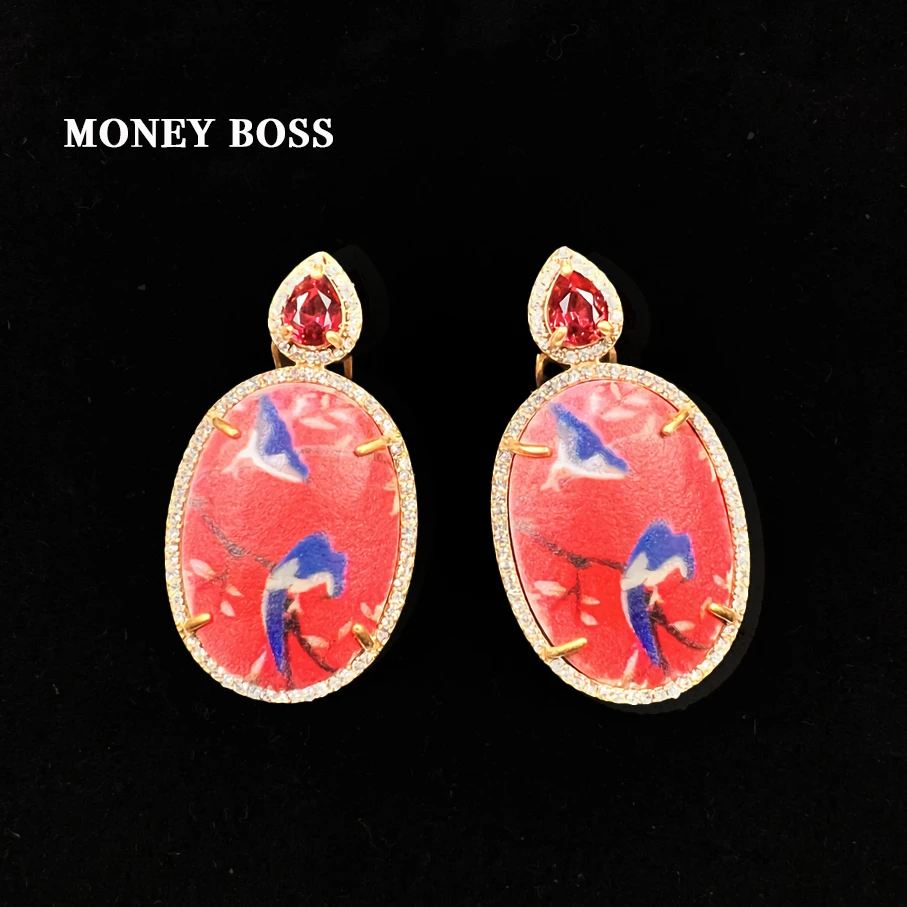 铜合金合成锆石耳饰 MissKimmy[喜鹊登枝]国风精致镶嵌耳饰0500