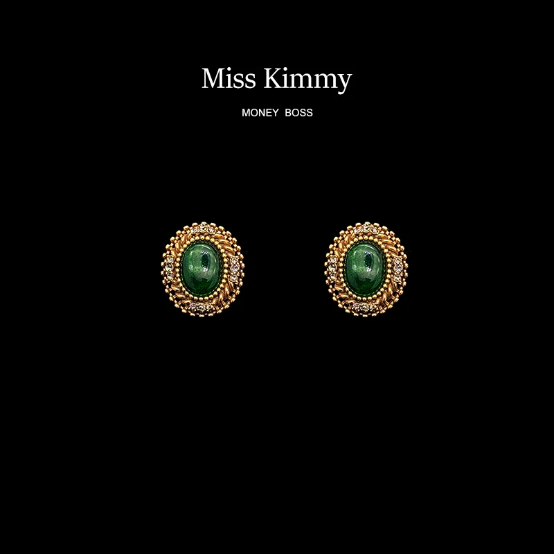 铜合金合成锆石耳饰 MissKimmy复古宫廷风轻奢气质绿色耳饰