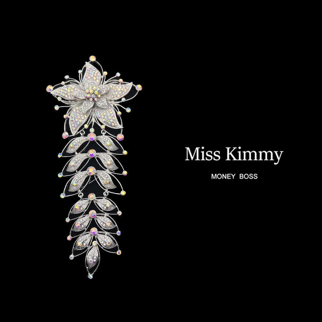 铜合金胸针 MissKimmy 轻奢时尚彩色长款满钻胸针