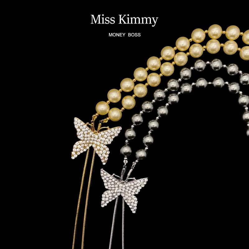 铜合金仿珍珠项链 MissKimmy精致高端轻奢优雅可抽拉蝴蝶项链0310