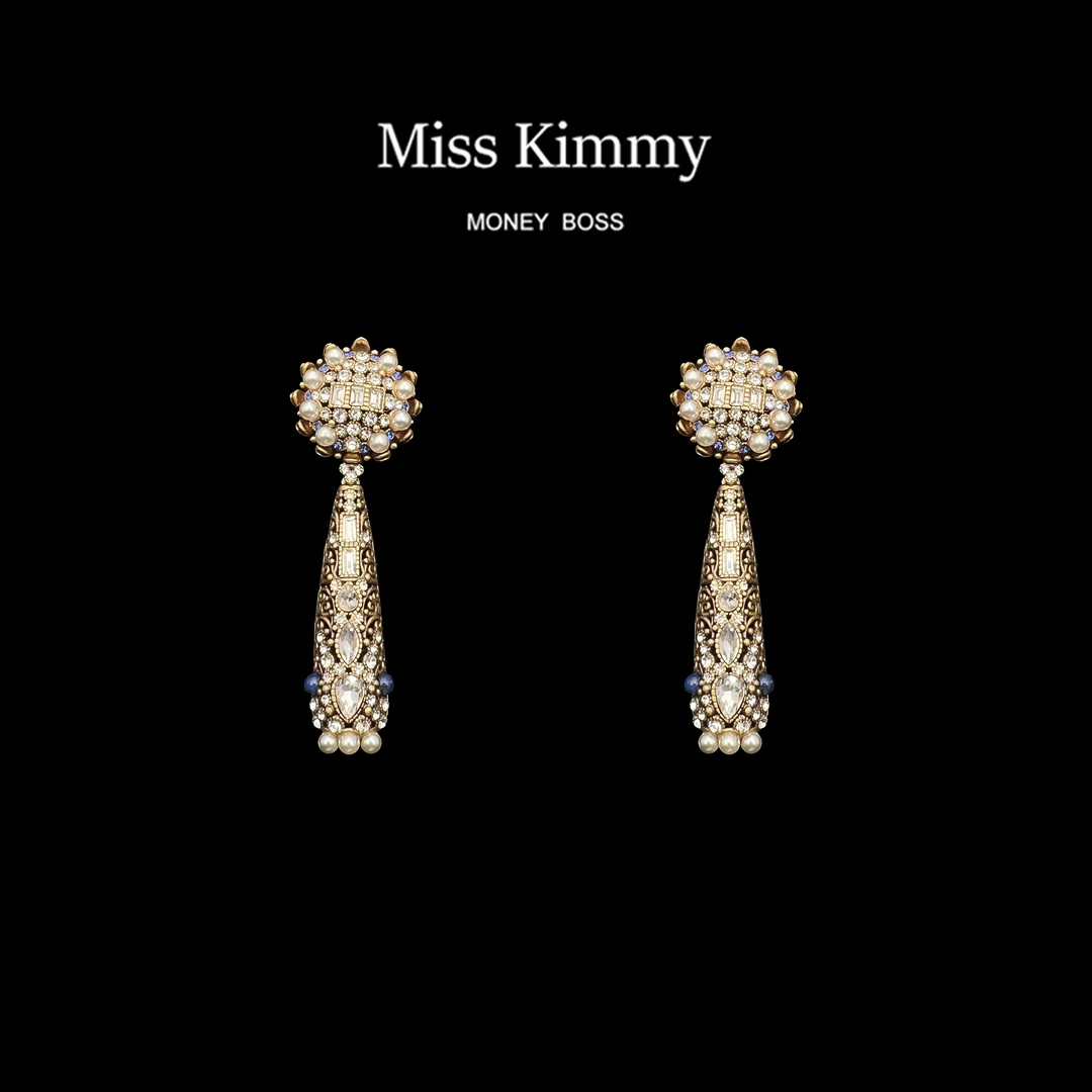 铜合金仿珍珠耳饰 MissKimmy 简单复古金色精致镶嵌流苏耳钉212
