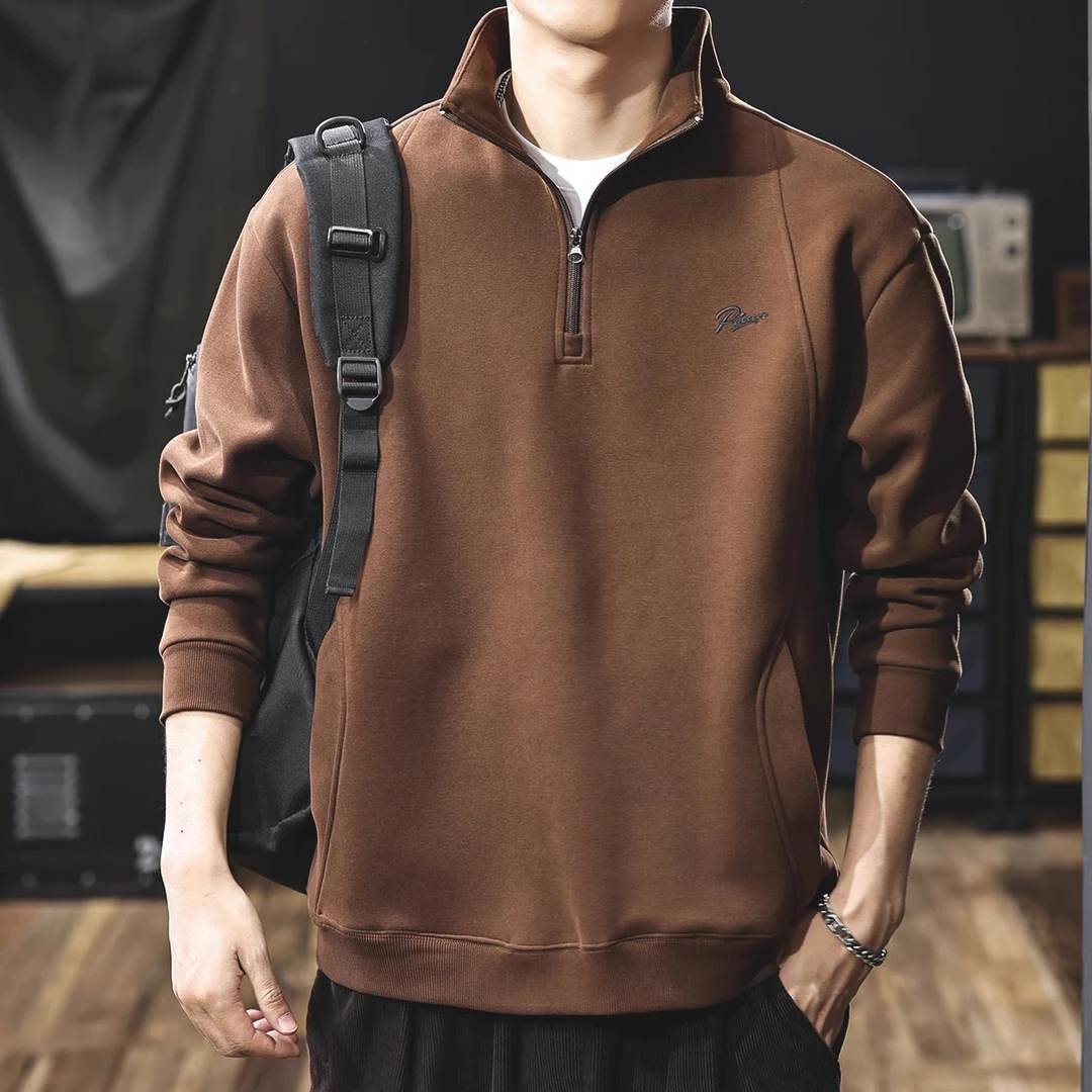 U&PURA亲肤磨毛半拉链立领卫衣男春秋宽松大码polo衫美式高端潮流
