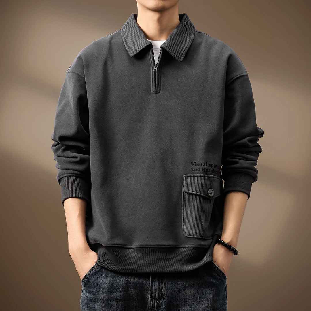 U&PURA高端设计感半拉链翻领卫衣男2025秋季新款宽松男美式高端潮