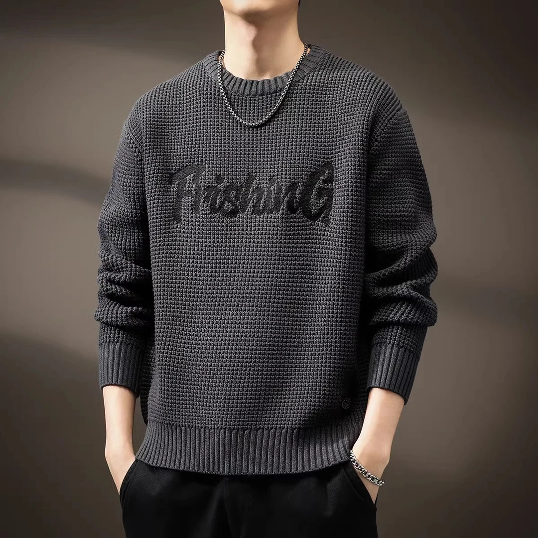 U&PURA高端美式粗针男毛衣秋季新款加厚重磅复古针织衫美式高端潮